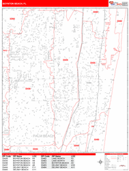 Boynton Beach Wall Map Zip Code Red Line Style 2024
